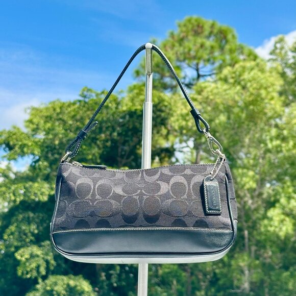 COACH Signature 'C' Jacquard Fabric Leather Demi Bag Black Silver 6094 TURKEY - Picture 1 of 15